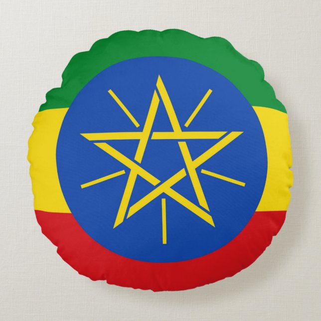 Round Throw Pillow with flag of Ethiopia (Front)