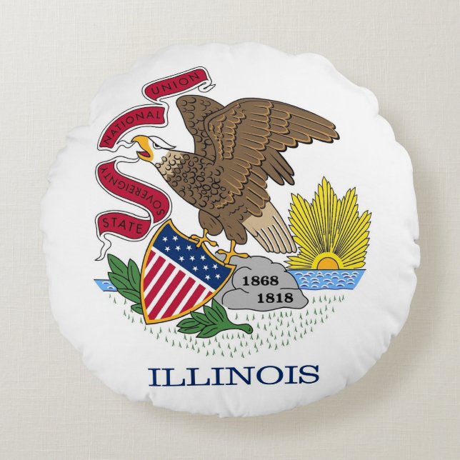 Round Throw Pillow with flag of Illinois, USA (Front)