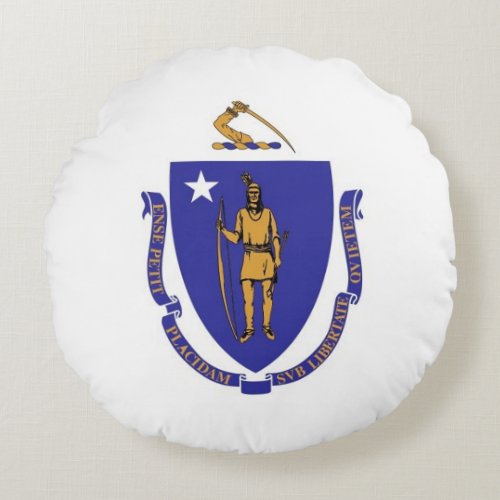 Round Throw Pillow with flag of Massachusetts USA