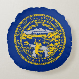 Round Throw Pillow with flag of Nebraska, USA