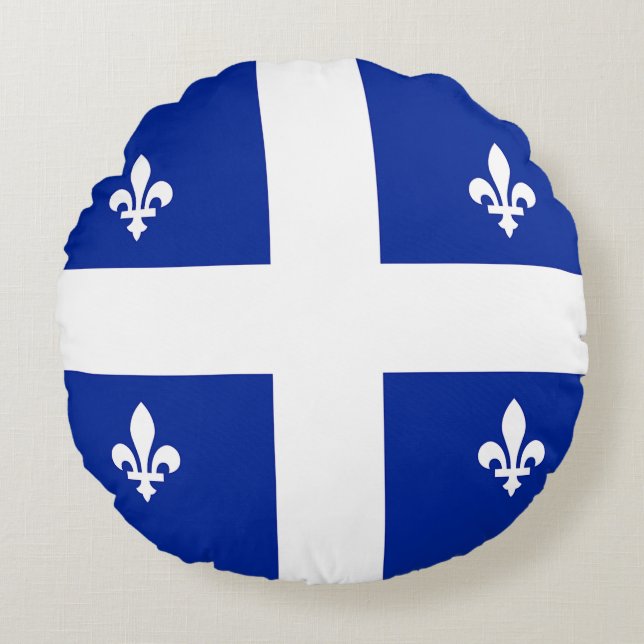 Round Throw Pillow with flag of Quebec, Canada (Front)