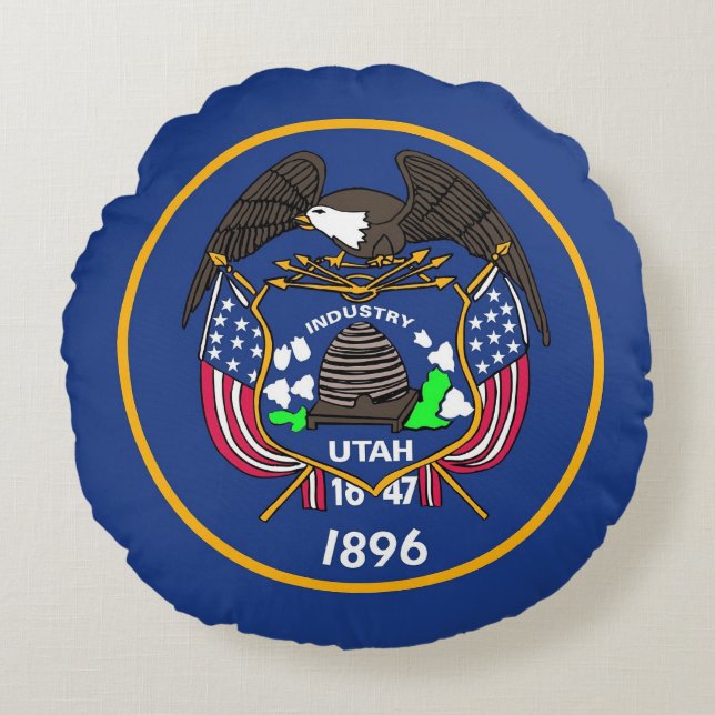 Round Throw Pillow with flag of Utah, USA (Front)