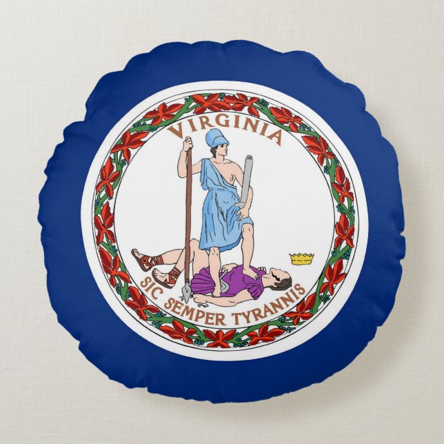 Round Throw Pillow with flag of Virginia, USA (Front)