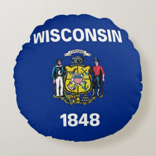 Round Throw Pillow with flag of Wisconsin, USA