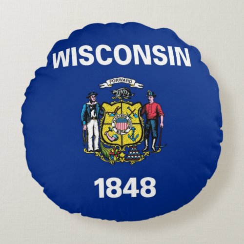 Round Throw Pillow with flag of Wisconsin USA