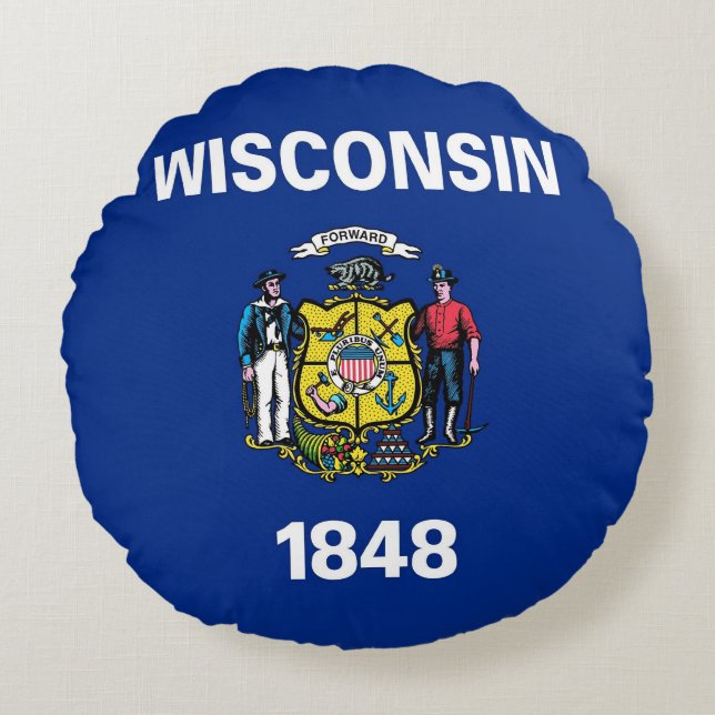 Round Throw Pillow with flag of Wisconsin, USA (Front)