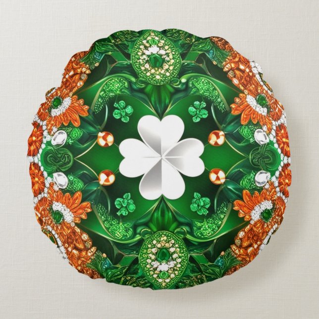 Round Throw Pillow with Irish Colors (Front)