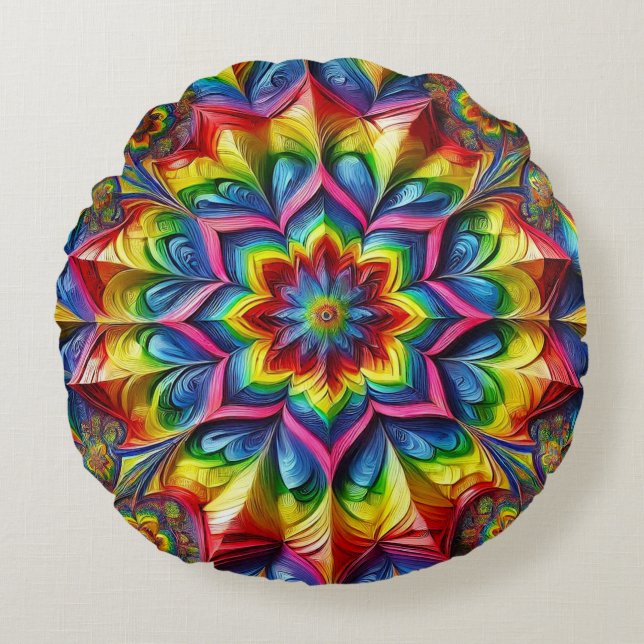 Round Throw Pillow with LGBTQ Colors (Front)