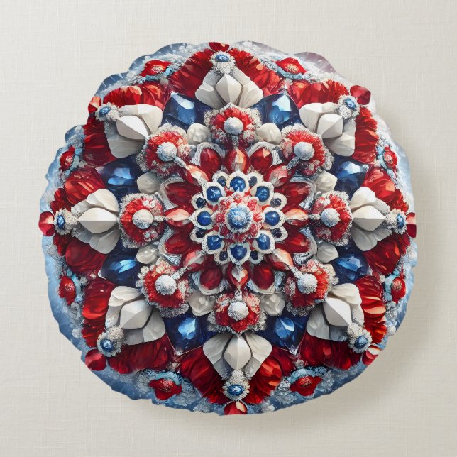 Round Throw Pillow with Norwegian Colors (Front)