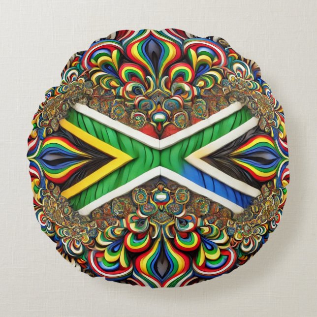 Round Throw Pillow with South Africa Colors (Front)