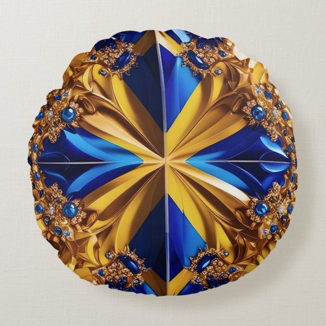 Round Throw Pillow with Sweden Colors (Front)