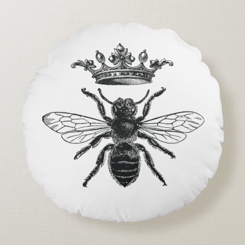 Round throw pillow with vintage queen bee
