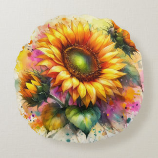Round Throw Pillows - Beautiful Sunflowers, Art