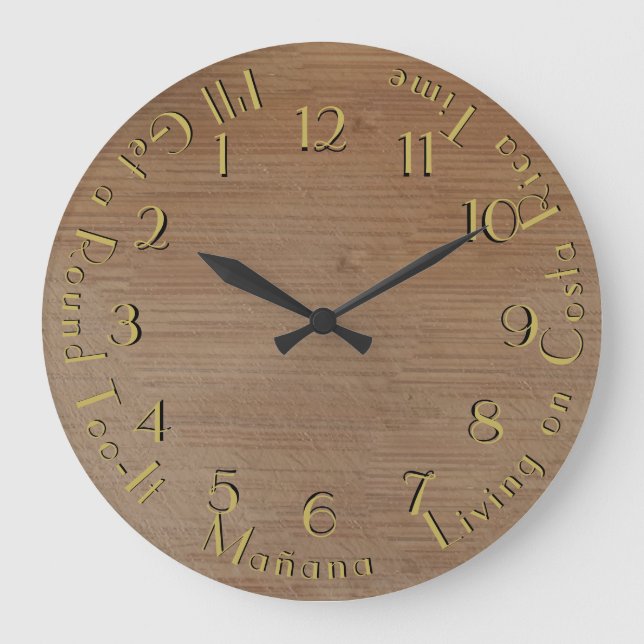 Round Too-It Backward Worn Wood Customizable Large Clock (Front)