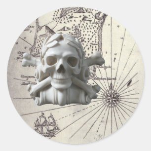 Round Treasure Island Map with Skull Stickers