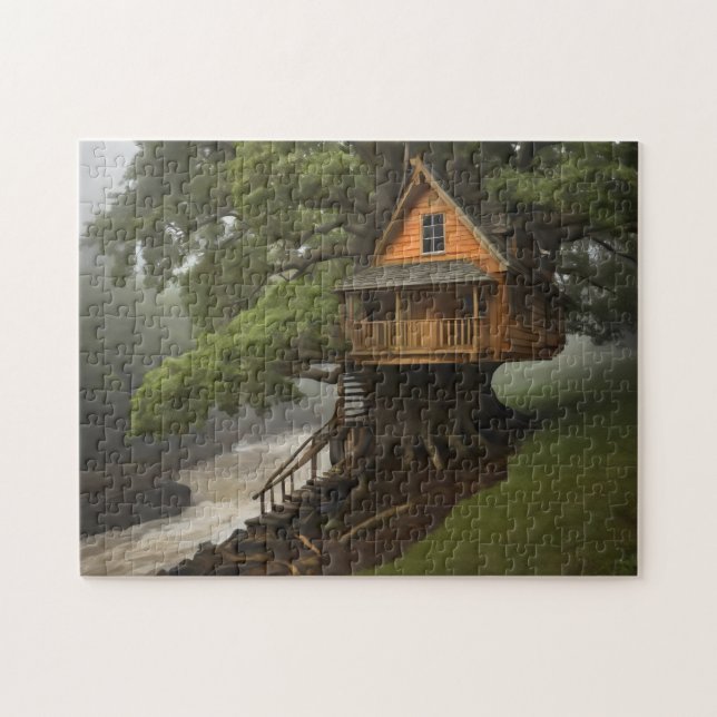 Round tree house poster jigsaw puzzle (Horizontal)