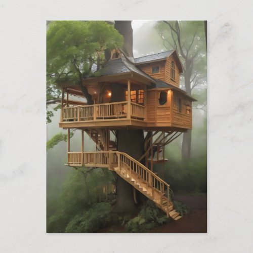 Round tree house poster postcard