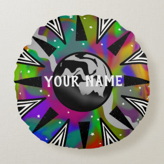 Round Trippy Psychedelic Planet Black/White Throw Pillow