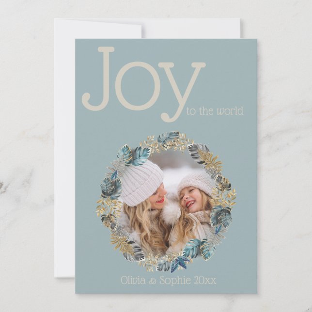 Round Tropical Christmas Blue Foliage Photo Frame (Front)