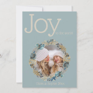 Round Tropical Christmas Blue Foliage Photo Frame