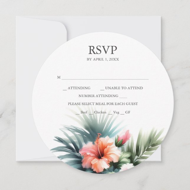 Round Tropical RSVP Card Stackable Invitations  (Front)