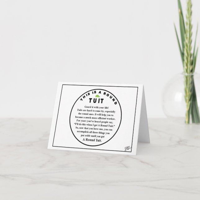 ROUND TUIT Blank Letterpress Thank You Card (Front)