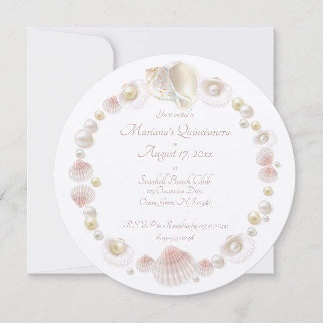 Round Under the Sea Quinceanera Party Seashells (Front)