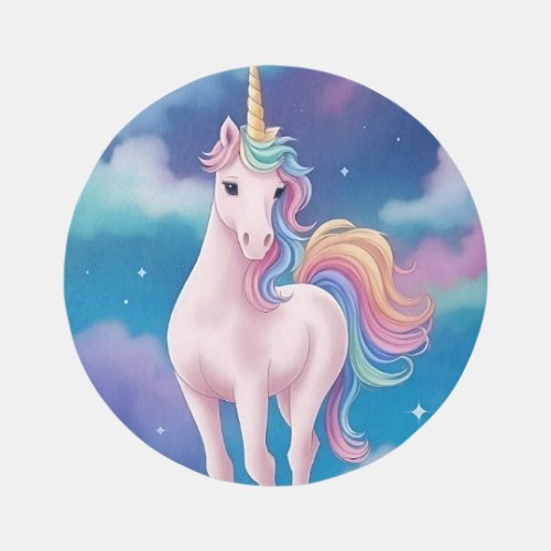 Round Unicorn Rug for Girls Bedroom