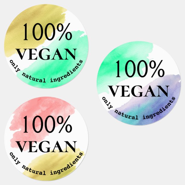 Round Vegan Watercolor Food Labels (Group)