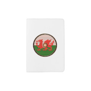 Round Viking Style Shield With Welsh Dragon Flag Passport Holder