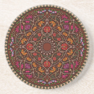 Round Vintage Brown Sandstone Beverage Coasters