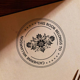 Round Vintage flower This book belongs to Rubber Stamp