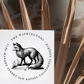 Round Vintage Fox Family Name Return Address Rubber Stamp