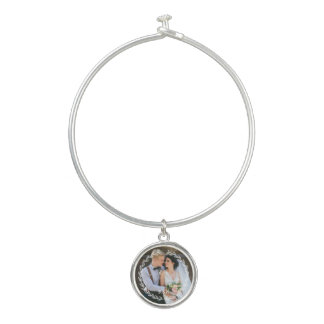 Round Vintage Frame Monogrammed Photo Bangle Bracelet