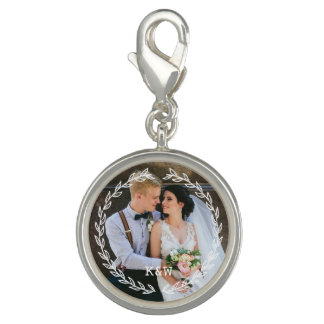 Round Vintage Frame Monogrammed Photo Charm