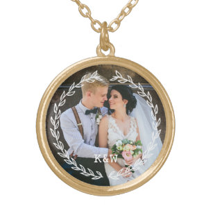 Round Vintage Frame Monogrammed Photo Gold Plated Necklace
