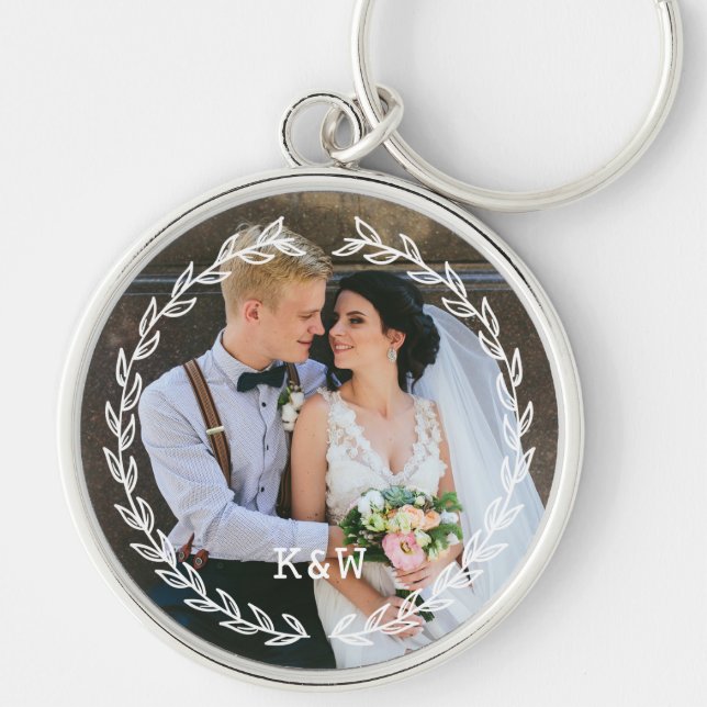 Round Vintage Frame Monogrammed Photo Keychain (Front)