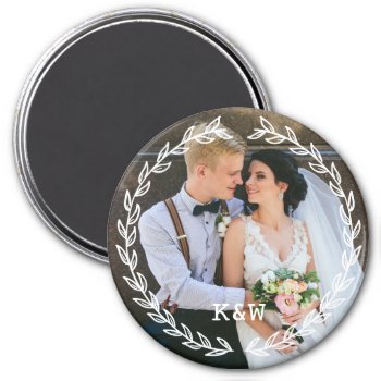 Round Vintage Frame Monogrammed Photo Magnet by heartlocked at Zazzle