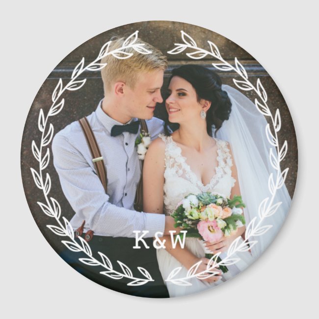 Round Vintage Frame Monogrammed Photo Magnet