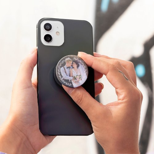 Round Vintage Frame Monogrammed Photo PopSocket