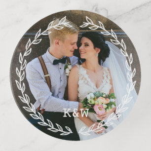 Round Vintage Frame Monogrammed Photo Trinket Tray