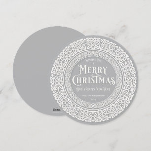 Round Vintage Gray + Off White Celtic Holiday Card