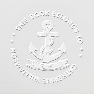 Round Vintage Monogram anchor This book belongs to Embosser