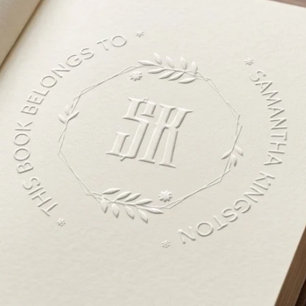 Round Vintage Monogram laurel This book belongs to Embosser