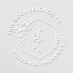 Round Vintage Monogram wreath This book belongs to Embosser