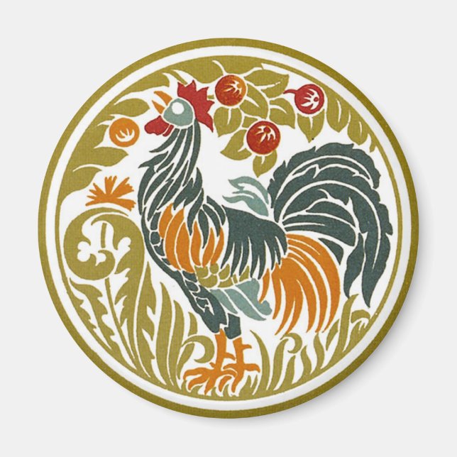 Round Vintage Rooster - Magnet (Front)