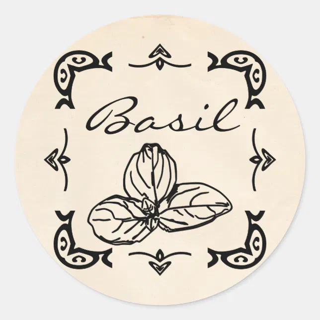 Round Vintage-Style Basil Sticker | Zazzle