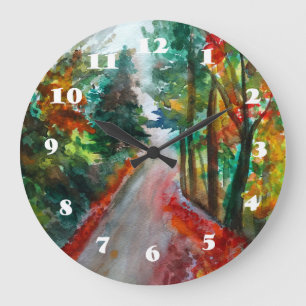 Round Wall Clock Autumn Landscape  Watercor