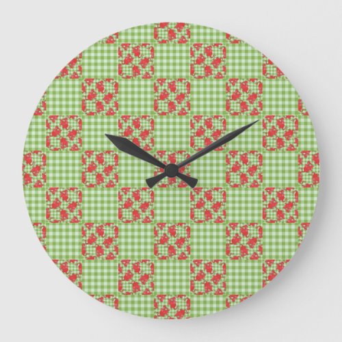 Round Wall Clock Cute Red Dragons Green Gingham Large Clock