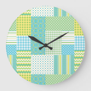 Round Wall Clock: Daffodil Faux-Patchwork Large Clock